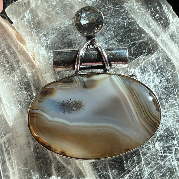 Montana Dendritic Agate and Topaz Gemstone Jewelry Crystal Pendant - Picture 1 of 9